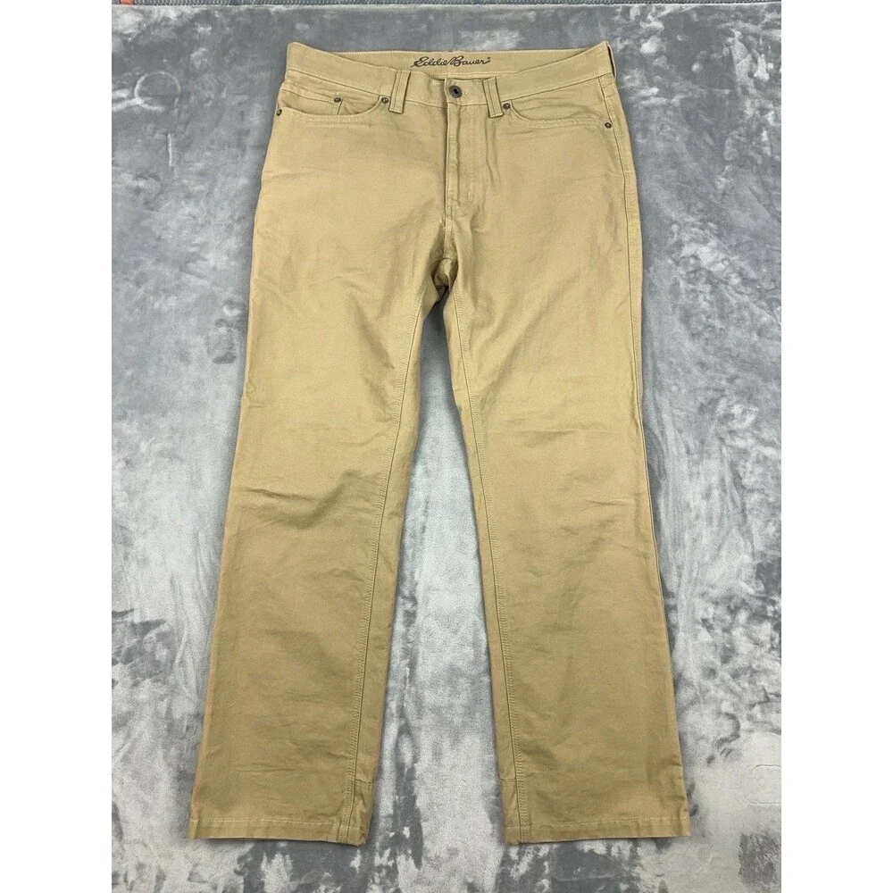 Eddie Bauer Pants Mens Size 34x30 Tan Khaki Canvas Utility 5 Pocket Work Outdoor